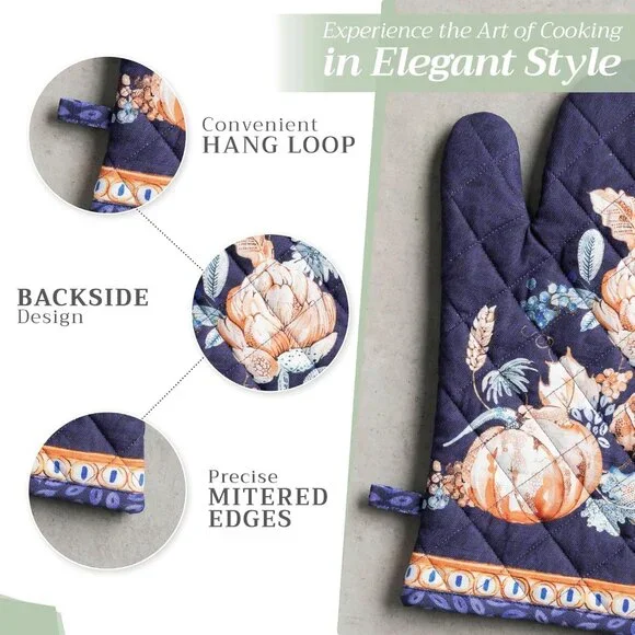 Oven Gloves 100% Cotton Oven Mitt 7" x 13" with Loop Heat Resistant, BBQ, Cookin - Picture 6 of 9